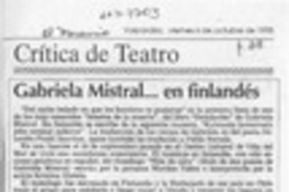 Gabriela Mistral -- en finlandés  [artículo] Marina de Navasal.
