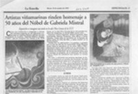 Artistas viñamarinas rinden homenaje a 50 años del Nobel de Gabriela Mistral  [artículo].