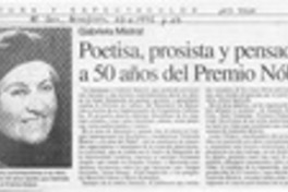 Poetisa, prosista y pensadora, a 50 años del Premio Nobel  [artículo].