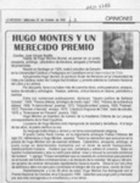Hugo Montes y un merecido premio  [artículo] José Vargas Badilla.