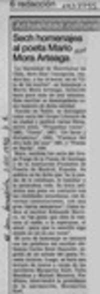 Sech homenajea al poeta Mario Mora Arteaga  [artículo].