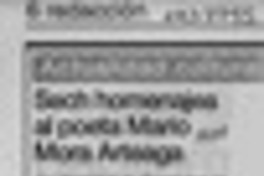 Sech homenajea al poeta Mario Mora Arteaga  [artículo].