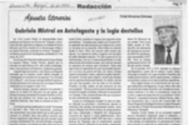 Gabriela Mistral en Antofagasta y la logia destellos  [artículo] Oriel Alvarez Gómez.