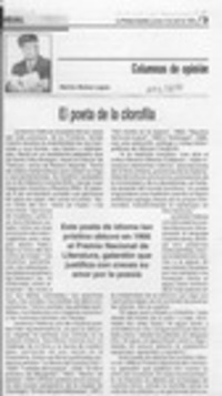El poeta de la clorofila  [artículo] Marino Muñoz Lagos.