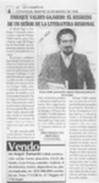 Enrique Valdés Gajardo, el regreso de un señor de la literatura regional  [artículo].