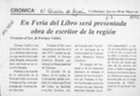 En Feria del Libro será presentada obra de escritor de la región