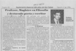 Profesor, Magister en Filosofía y destacado poeta y escritor  [artículo].
