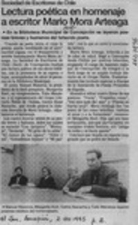 Lectura poética en homenaje a escritor Mario Mora Arteaga  [artículo].