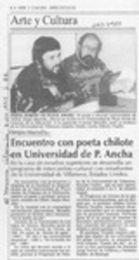 Encuentro con poeta chilote en Universidad de P. Ancha  [artículo].
