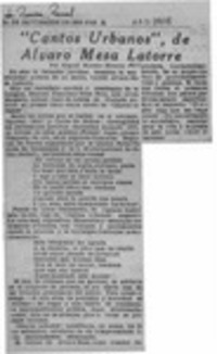 "Cantos urbanos", de Alvaro Mesa Latorre  [artículo] Miguel Moreno Monroy.