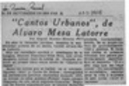 "Cantos urbanos", de Alvaro Mesa Latorre  [artículo] Miguel Moreno Monroy.