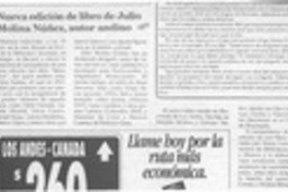 Nueva edición de libro de Julio Molina Núñez, autor andino  [artículo].
