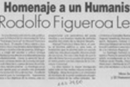 Homenaje a un humanista  [artículo] Rodolfo Figueroa Lenz.