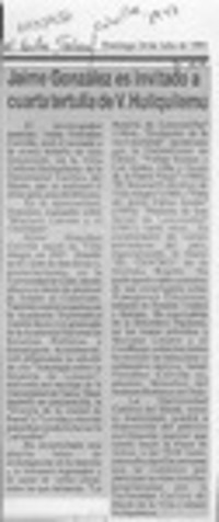 Jaime González es invitado a cuarta tertulia de V. Hualquilemu  [artículo].