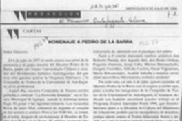 Homenaje a Pedro de la Barra  [artículo] Angel Lattus Vodanovic.