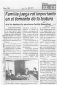 Familia juega rol importante en el fomento de la lectura  [artículo].