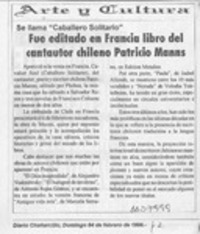 Fue editado en Francia libro del cantautor chileno Patricio Manns  [artículo].
