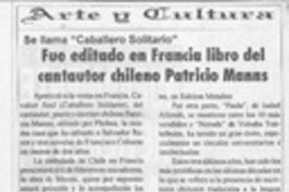 Fue editado en Francia libro del cantautor chileno Patricio Manns  [artículo].