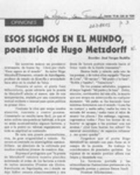 Esos signos en el mundo, poemario de Hugo Metzdorf  [artículo] José Vargas Badilla.