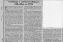 Homenaje a escritores chilenos fallecidos en 1995  [artículo] Miguel Angel Díaz A.