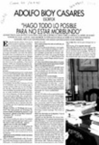Adolfo Bioy Casares, "Hago todo lo posible para no estar moribundo"  [artículo] Ana María Larraín.