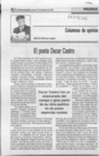 El poeta Oscar Castro  [artículo] Marino Muñoz Lagos.
