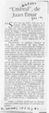 "Umbral" de Juan Emar  [artículo].