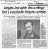 Abogado José Aylwin vino a entregar libro a comunidades indígenas autrales  [artículo].