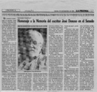 Homenaje a la memoria del escritor José Donoso en el Senado  [artículo].