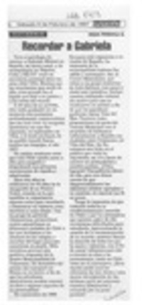 Recordar a Gabriela  [artículo] Gilda Péndola G.