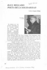Raúl Mellado, poeta de la solidaridad  [artículo] Carlos Aránguiz Zúñiga.