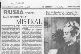 Rusia recibió manuscrito de la Mistral  [artículo].