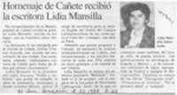 Homenaje de Cañete recibió la escritora Lidia Mansilla  [artículo].