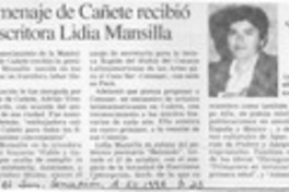 Homenaje de Cañete recibió la escritora Lidia Mansilla  [artículo].