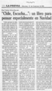 "Chile, escucha -- ", un libro para pensar especialmente en Navidad  [artículo].