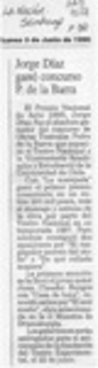 Jorge Díaz ganó concurso P. de la Barra  [artículo].