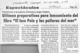 Ultiman preparativos para lanzamiento del libro "El loco Polo y las polleras del mar"  [artículo].