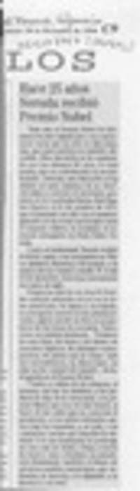 Hace 25 años Neruda recibió Premio Nobel  [artículo].