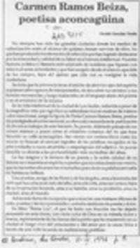 Carmen Ramos Beiza, poetisa aconcagüina  [artículo] Osvaldo González Peralta.