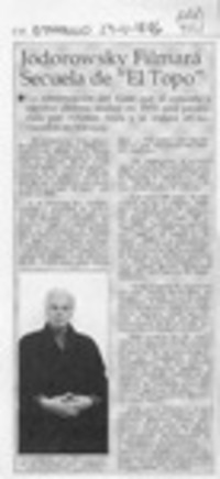 Jodorowsky filmará secuela de "El topo"  [artículo].