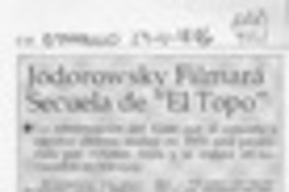 Jodorowsky filmará secuela de "El topo"  [artículo].