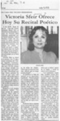Victoria Sfeir ofrece hoy su recital poético  [artículo].