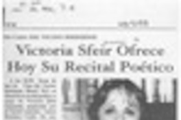 Victoria Sfeir ofrece hoy su recital poético  [artículo].