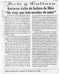 Destacan éxito de lectura de libro "Un viejo que leía novelas de amor"  [artículo].