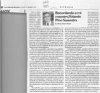 Recordando a mi maestro, Yolando Pino Saavedra  [artículo] Marino Pizarro Pizarro.