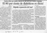 El 80 por ciento de diabéticos es obeso  [artículo] M. M.