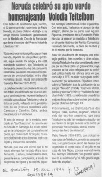 Neruda celebró su apio verde homenajendo Volodia Teitelboim  [artículo].