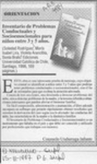 Inventario de problemas conductuales y sociemocionales para niños entre 3 y 5 años  [artículo] Consuelo Undurraga Infante.