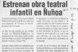 Estrenan obra teatral infantil en Ñuñoa  [artículo].