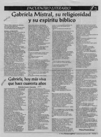 Gabriela Mistral, su religiosidad y su espíritu bíblico  [artículo] Mario Noceti Zerega.